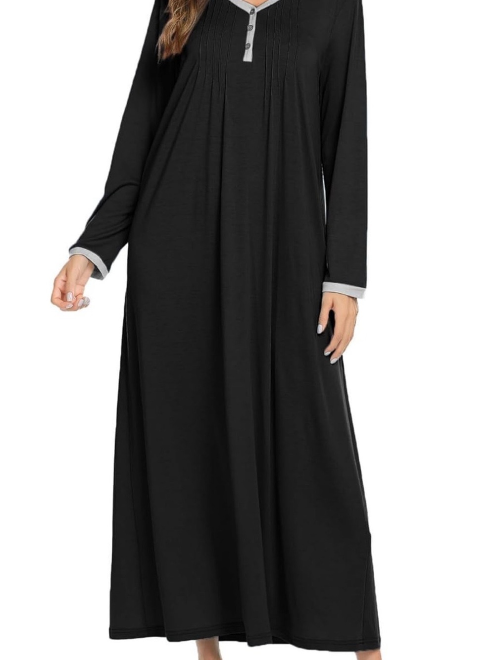 Ekouaer Black Long Sleeve Nightgown Size Small Lounge Dress